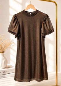 Brown Sheer Mesh Puff Sleeve Top/Dress – Chic & Tr