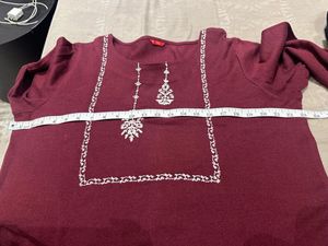 Maroon Embroidered Kurta