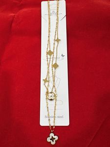 Double Chain Necklace with Clover Pendant