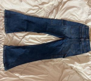 blue Y2K flared cargo style jeans