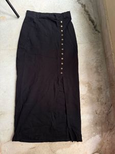 Black Button-Up Maxi Slit Skirt