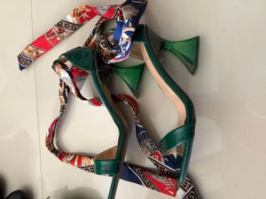 Chic Green Scarf Tie Heels