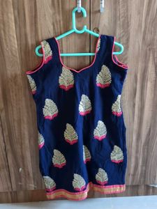 Embroidered Navy Blue Kurta