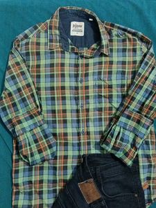 Men's Plaid Shirt and Jeans Combo