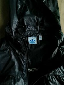 Adidas Retro Black Hooded Windbreaker Jacket