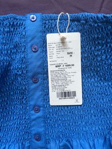 Blue Smocked Button-Front Tube Top