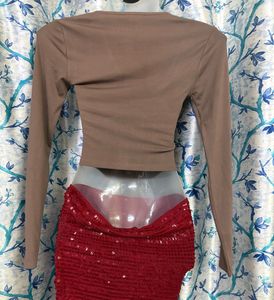 Taupe Corset Style Long Sleeve Top