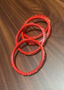 Heavy Red Designer Glass Bangles Set