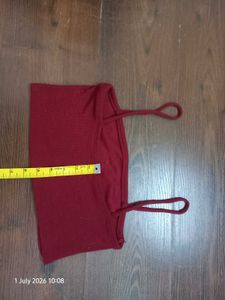 Maroon Ribbed Spaghetti Strap Crop Top
