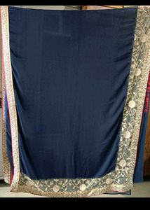 Elegant Navy Blue Saree with Gold Embroidery