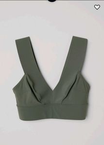 Olive Green V-Neck Sports Bra