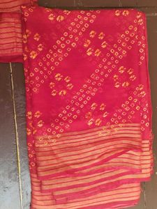 Red Bandhani Saree with Blouse