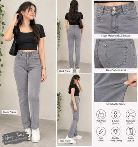 Stylish Grey High Waist Jeans