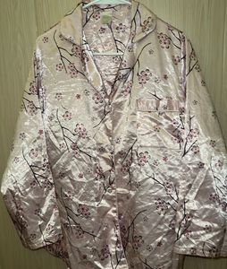 Satin Pajama Top with Cherry Blossom Print