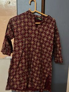 Maroon Printed Kurti Top