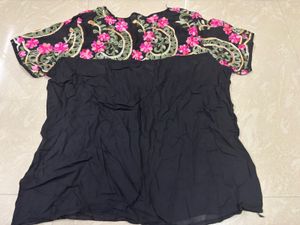 Boho-Chic Embroidered Yoke Black Tunic Top