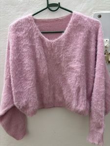 Fluffy Pink Cropped Sweater