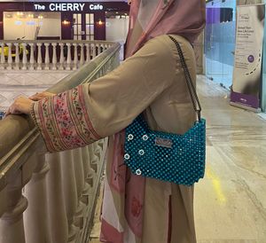 blue one side floral beaded bag