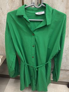 Vibrant Green Button-Up Midi Dress