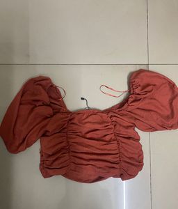 Stylish Ruched Puff Sleeve Crop Top