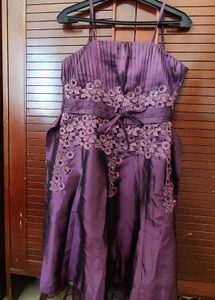 Beautiful Plum Purple Satin Dress with Floral Lace