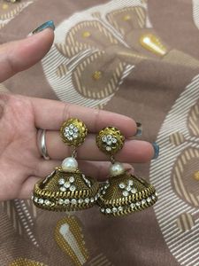 Elegant Jhumka Earrings with Pearls &amp; Stones