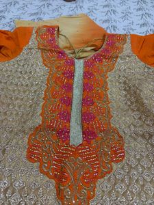 Elegant Beige Kurta Set with Orange Dupatta