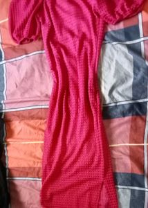 Vibrant Pink Puff Sleeve Square Neck Dress