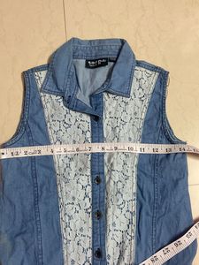 Denim lacy tie up top