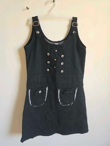 Black Denim Overall Dress