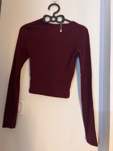 Burgundy Long Sleeve Crop Top