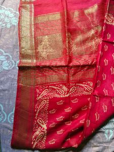 Vibrant Pink Silk Saree with Gold Border