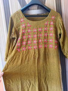 Embroidered Mustard Kurta