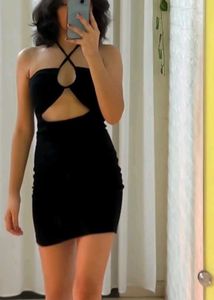 Black Halter Cutout Mini Dress