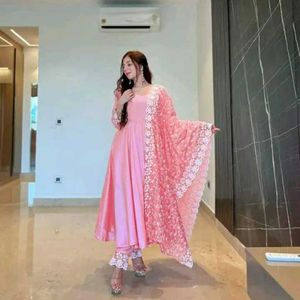 Rose pink Anarkali kurta Dupatta Sets...