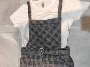 Plaid Overalls with White T-Shirt Set