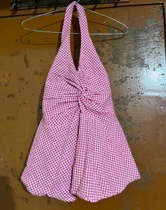 Chic Pink Gingham Halter Top