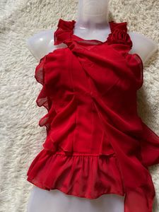 Y2K Red Ruffled Top