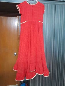 Vibrant Red Ethnic Gown length 52 high and low