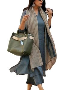 Elegant Grey Kurta Set with Scarf