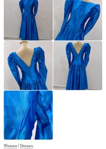 Vibrant Blue V-Neck Puff Sleeve Dress