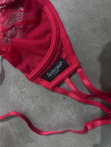 Acousma Paris Red Lace Strappy Cage Bra - Size 32