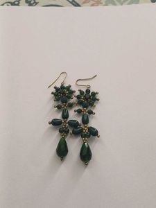 Elegant Green Beaded Dangle Earrings