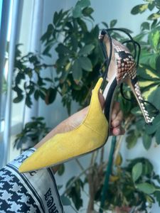 Chic Yellow Suede Heels with Ankle Straps