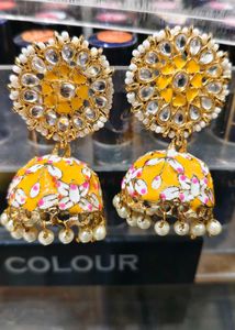 Stunning Yellow Floral Jhumka Earrings