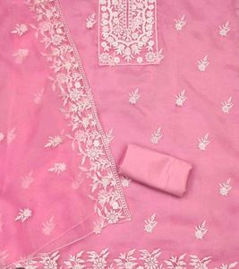 unstitched Pink Embroidered Kurta Set