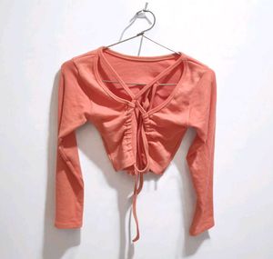 Coral Back-Tie Ruched Crop Top 🎀