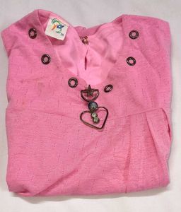 Pink Textured Kurta with Heart Charm Designer pie