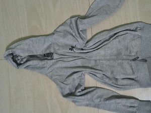 Grey Zip-Up Hoodie with Drawstring Hood