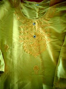Vibrant Yellow Embroidered Kurta XXL